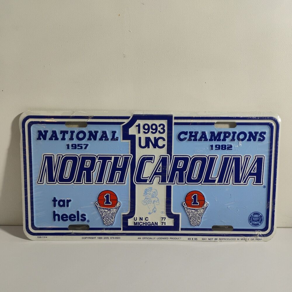Vintage NOS NC Tar Heels 1993 National Champion License Plate Still Wrapped